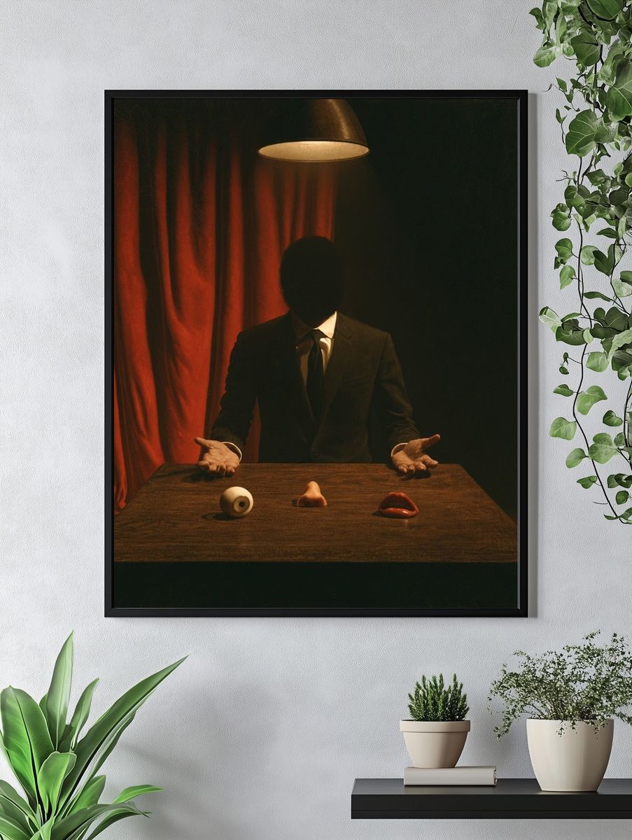 Surreal Faceless Figure Print. — room view 4