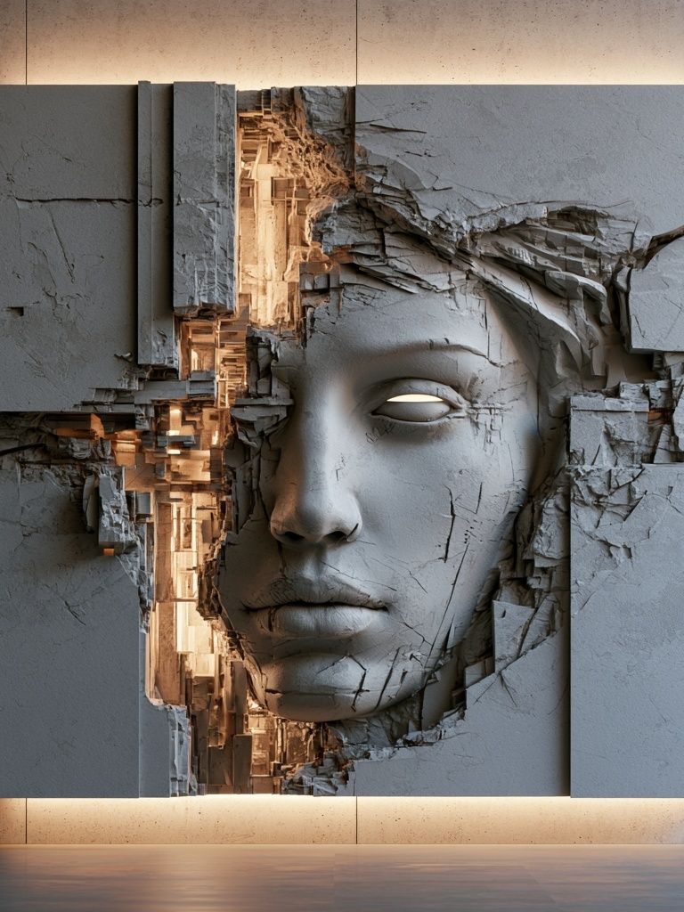 Cracked Stone Face Surrealism Print. poster detail
