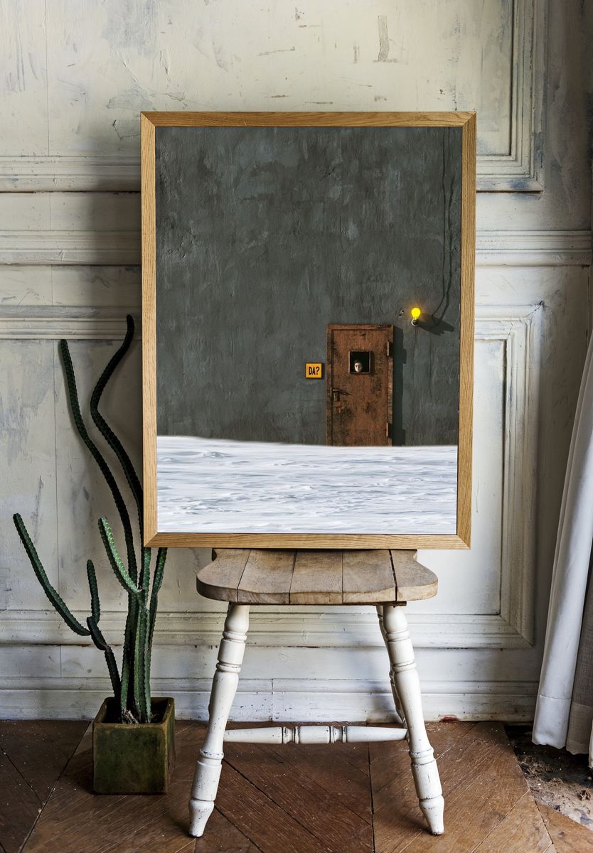 Surreal Door in Concrete Wall Print. — room view 1