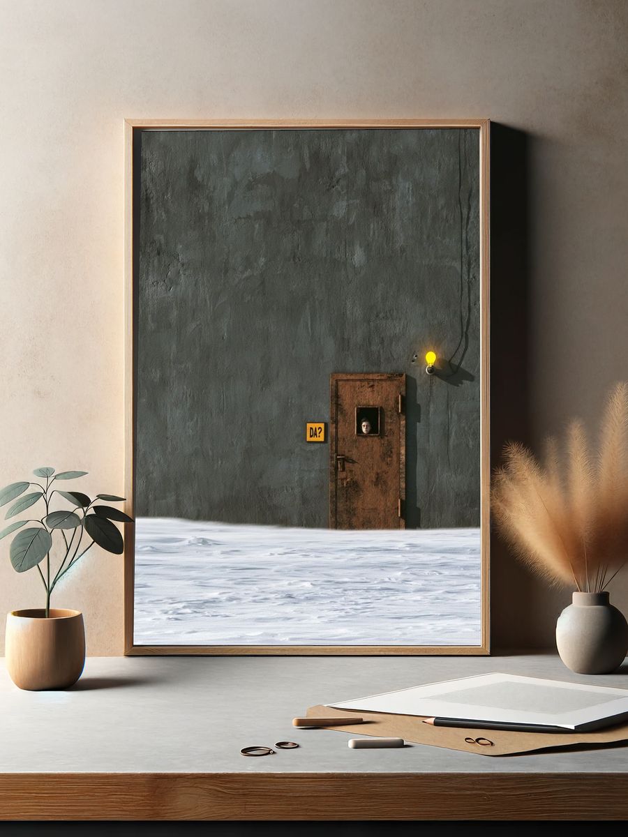 Surreal Door in Concrete Wall Print. — room view 2
