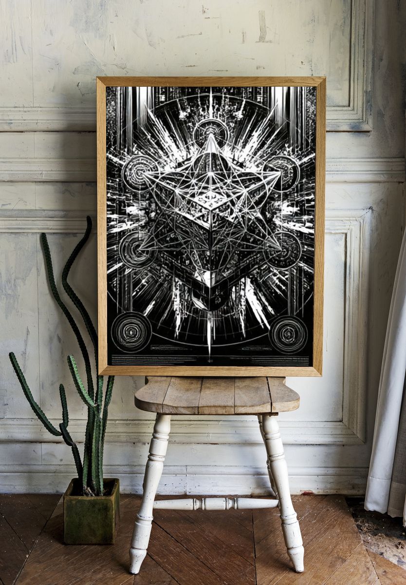 Sacred Geometry Black-White Poster. room preview