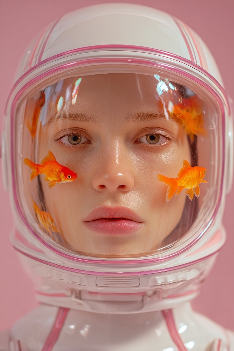 Astronaut with Goldfish — Surrealism Print. poster detail