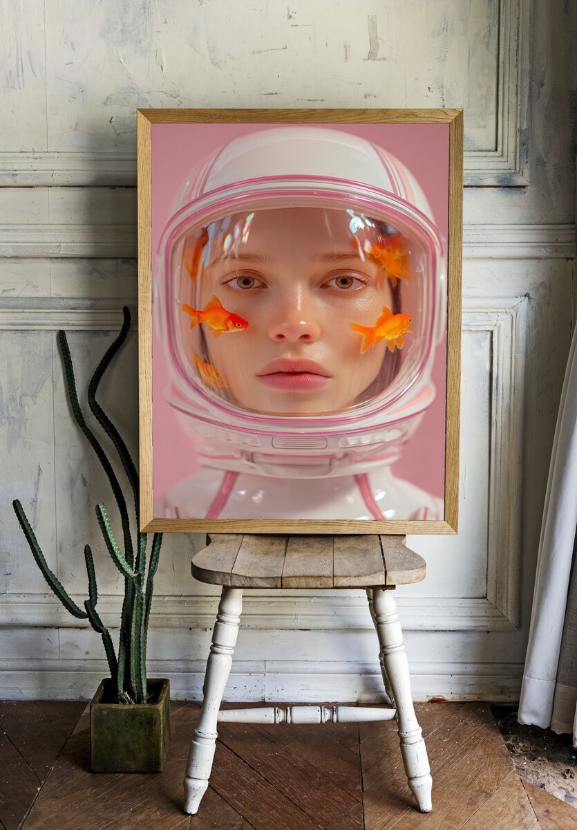Astronaut with Goldfish — Surrealism Print room preview