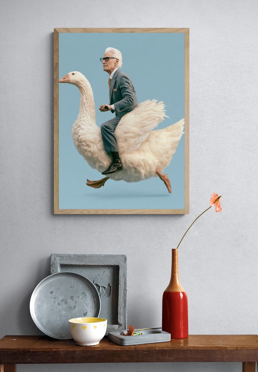 Surreal Goose Rider Print. — room view 3