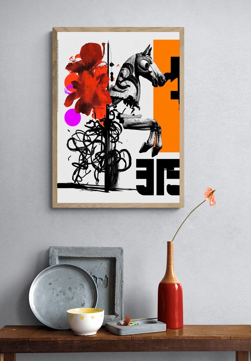 Surreal Horse Collage Print. — room view 3
