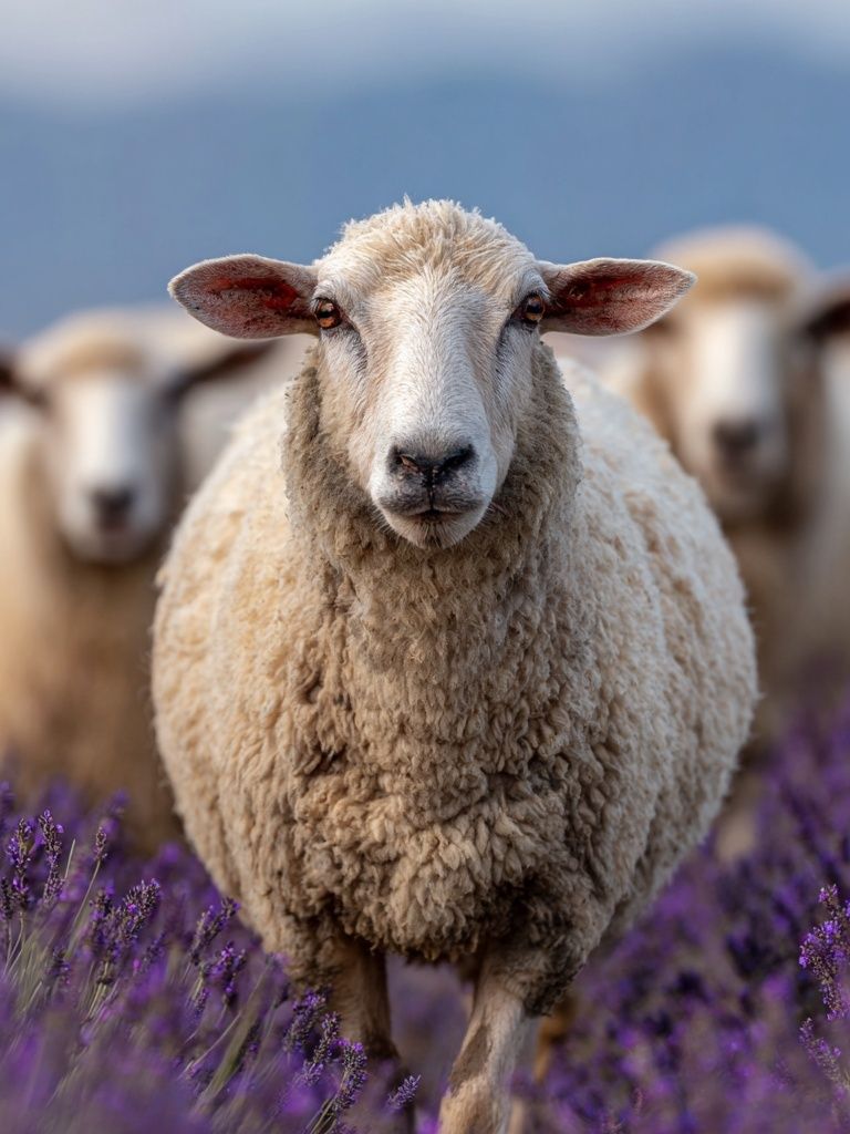 Sheep in Lavender Field Poster. poster detail