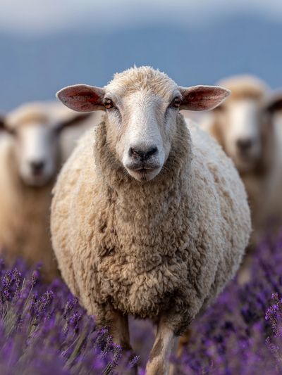 Sheep in Lavender Field Poster. poster