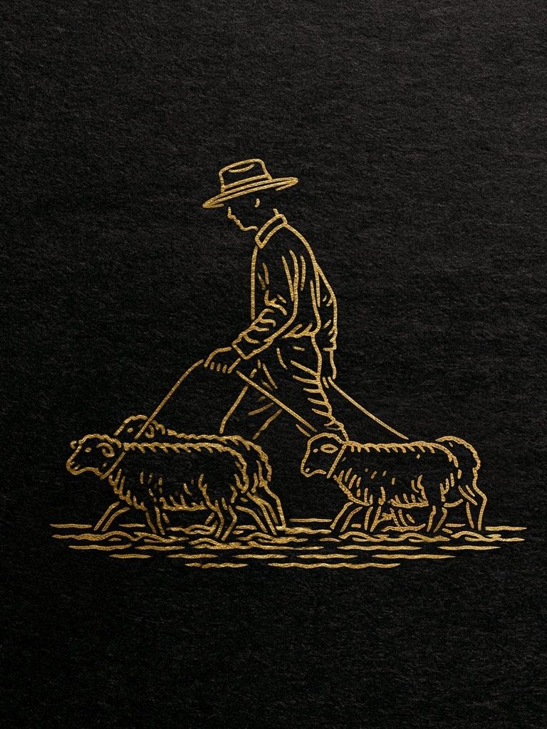 Shepherd and Sheep Line Art Poster. poster detail