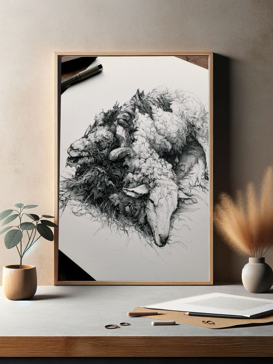 Sleeping Sheep Ink Poster. — room view 2
