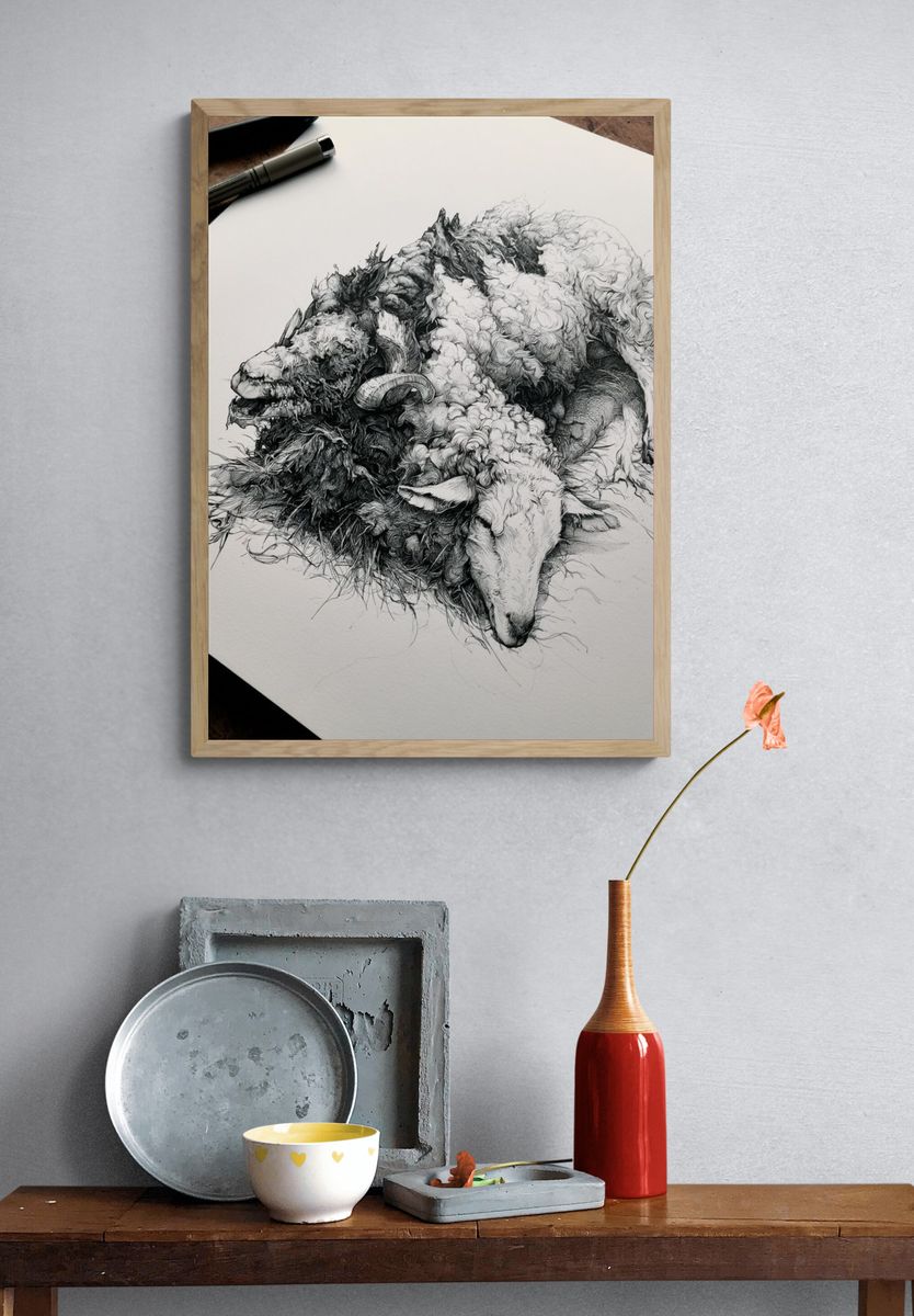 Sleeping Sheep Ink Poster. — room view 3