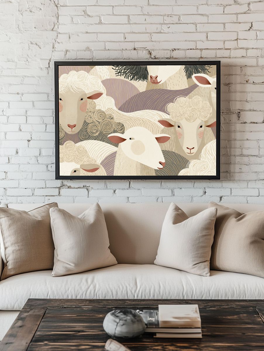 Sheep Herd Illustration Poster. — room view 1