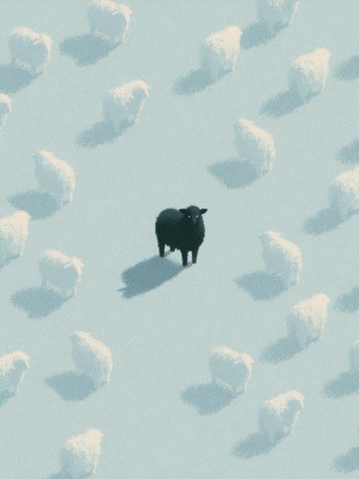 Lonely Black Sheep Illustration Print. poster