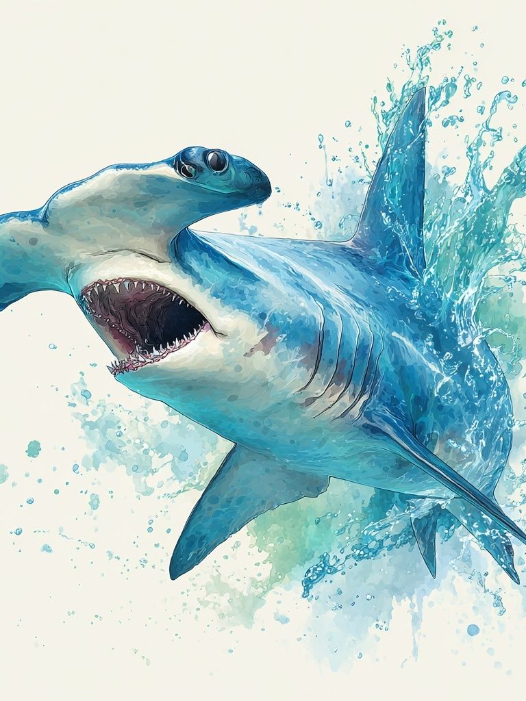 Hammerhead Shark — Watercolor Print. poster — animals art