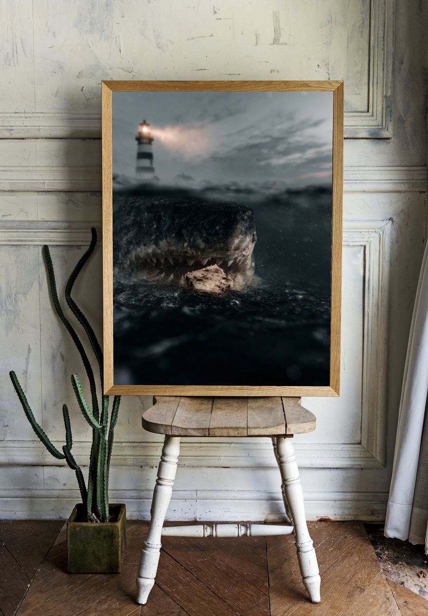 Shark at Lighthouse — Photography Print. — room view 1