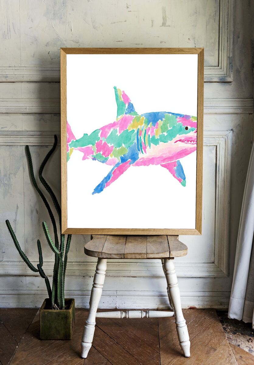 Colorful Shark Illustration Poster. room preview
