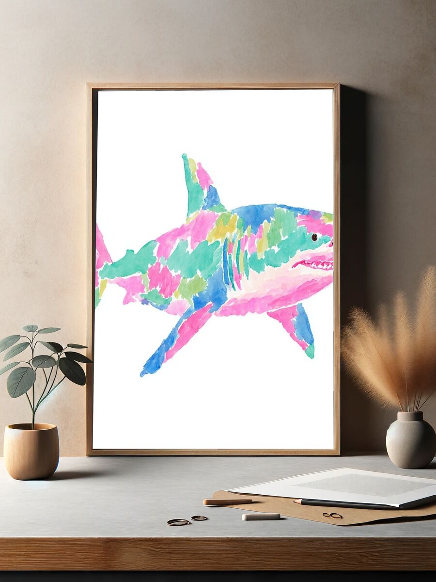 Colorful Shark Illustration Poster. — room view 2