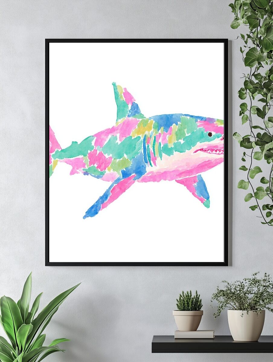 Colorful Shark Illustration Poster. — room view 4