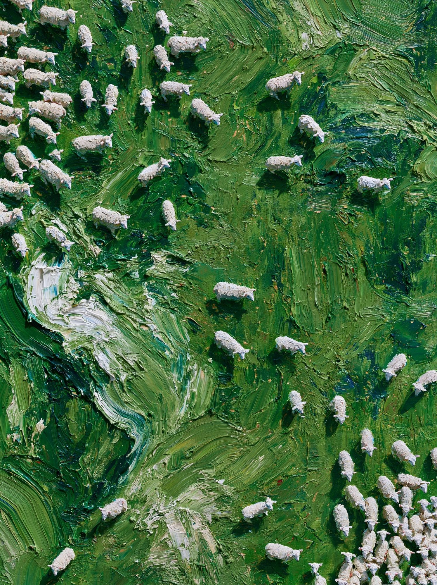 Sheep on Green Hillside Print. poster — animals art