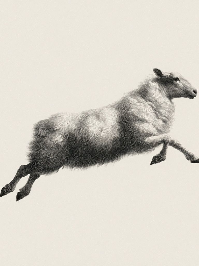 Leaping Sheep Black-White Print. poster detail
