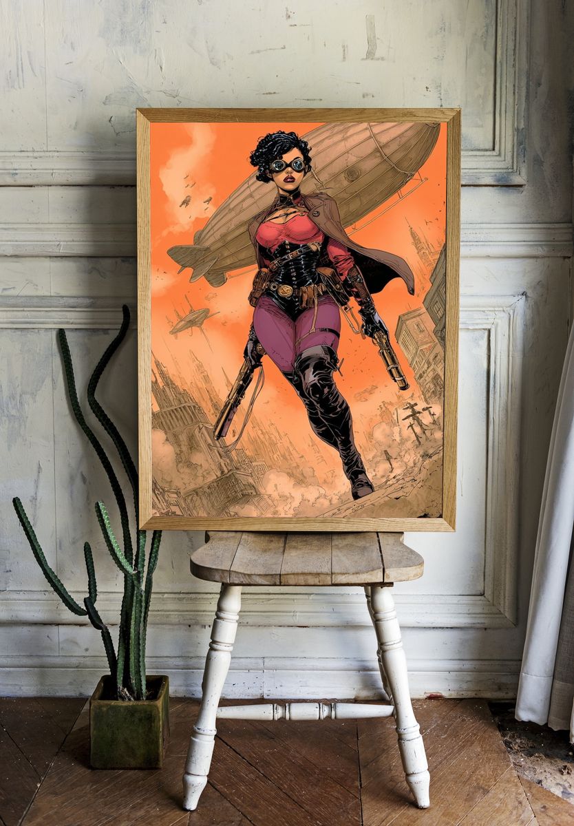 Steampunk Heroine — Illustration Print. — room view 1