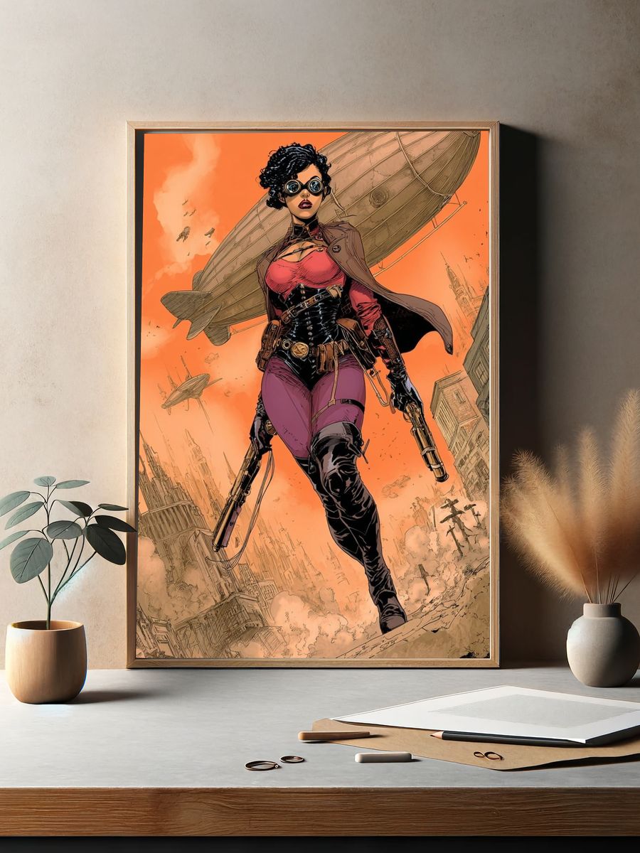 Steampunk Heroine — Illustration Print. — room view 2