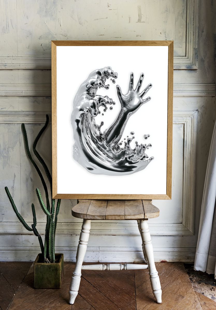 Silver Wave Hand Sculpture Poster. room preview