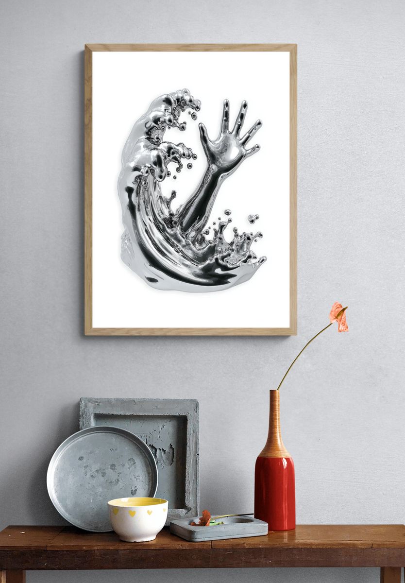 Silver Wave Hand Sculpture Poster. — room view 3