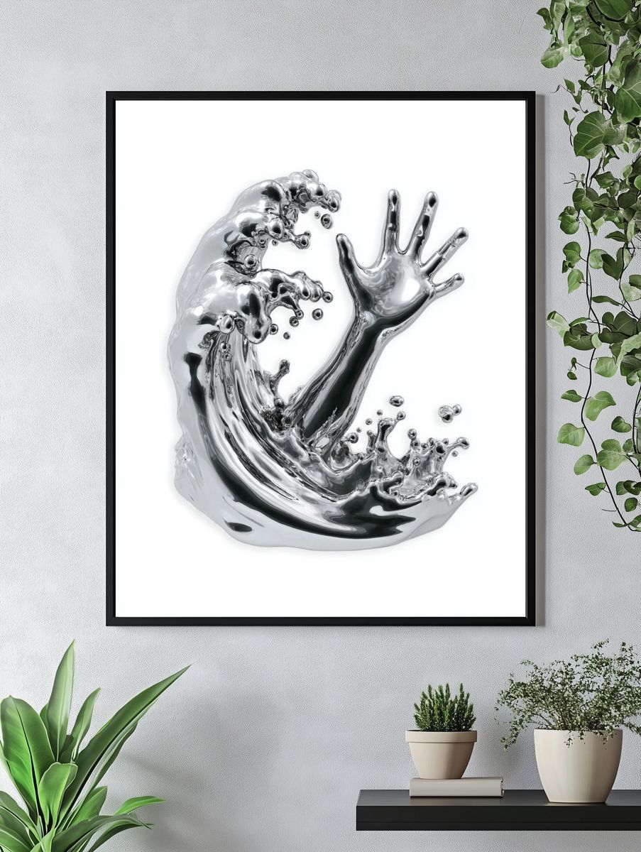 Silver Wave Hand Sculpture Poster. — room view 4