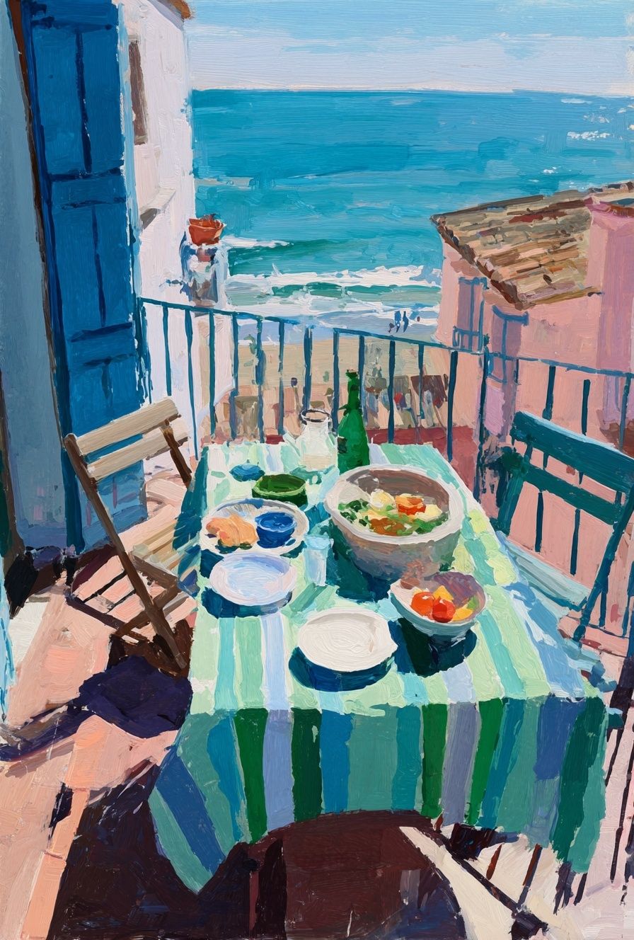 Seaside Dining — Impressionist Print. poster — fine-art art