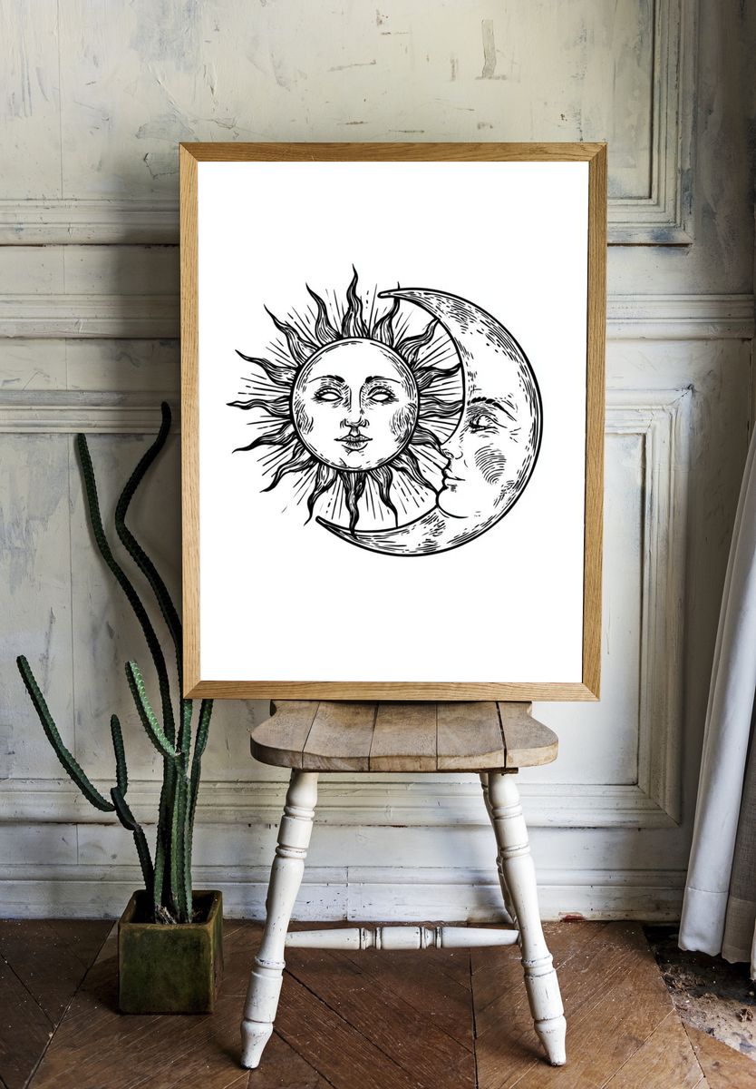 Sun and Moon Celestial Illustration Poster. room preview