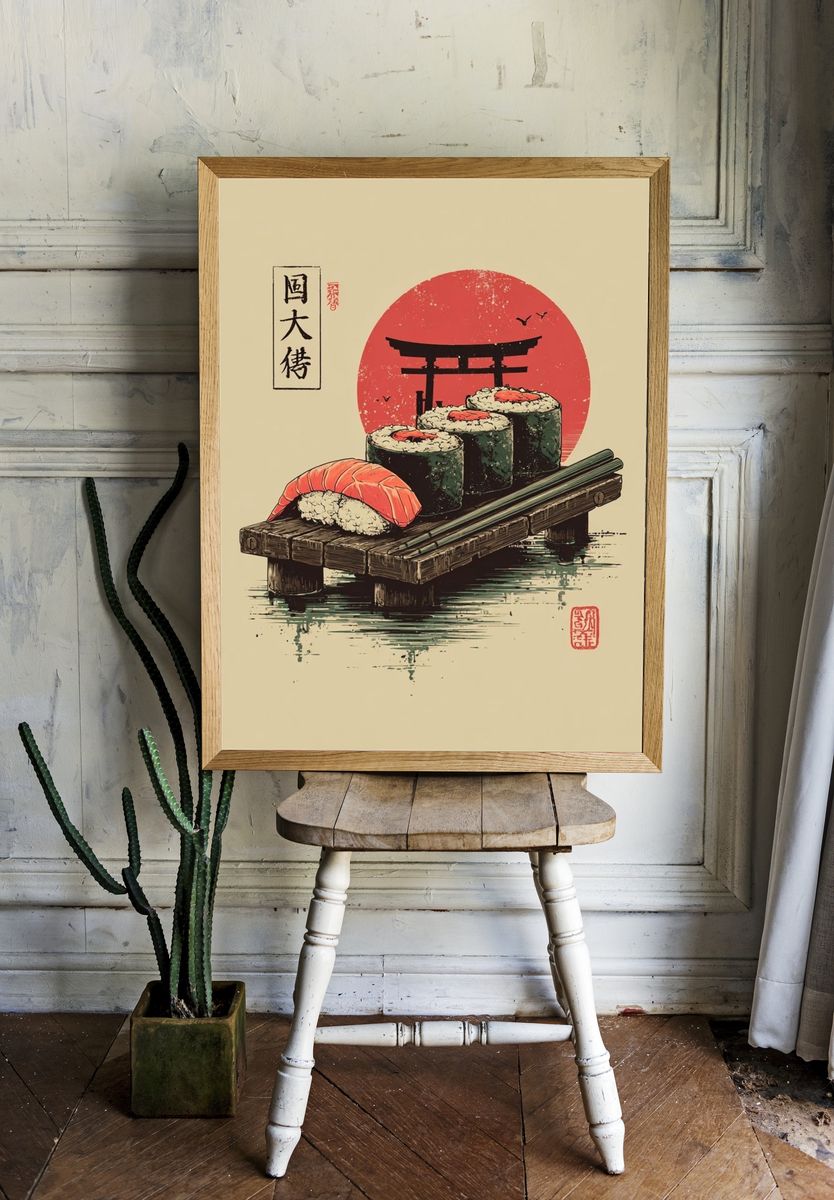 Sushi Platter — Japanese Art Print. room preview