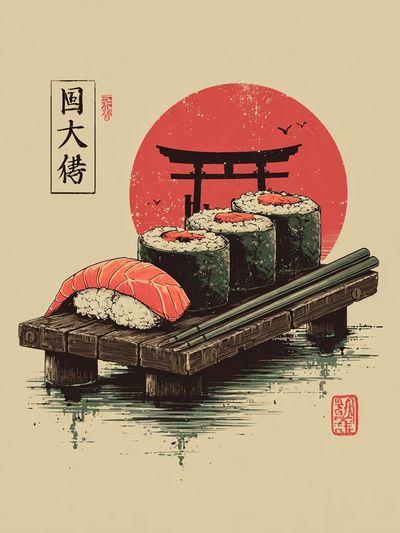 Sushi Platter — Japanese Art Print. poster print