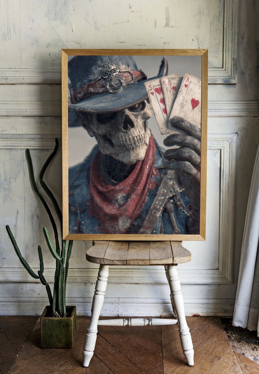 Skeleton Cowboy Playing Cards — Art Print room preview