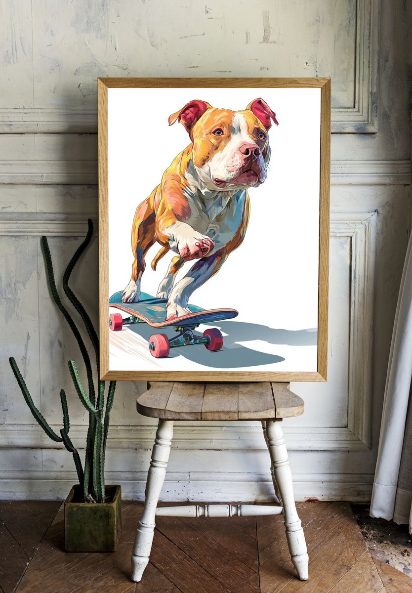 Skateboarding Dog — Illustration Print room preview