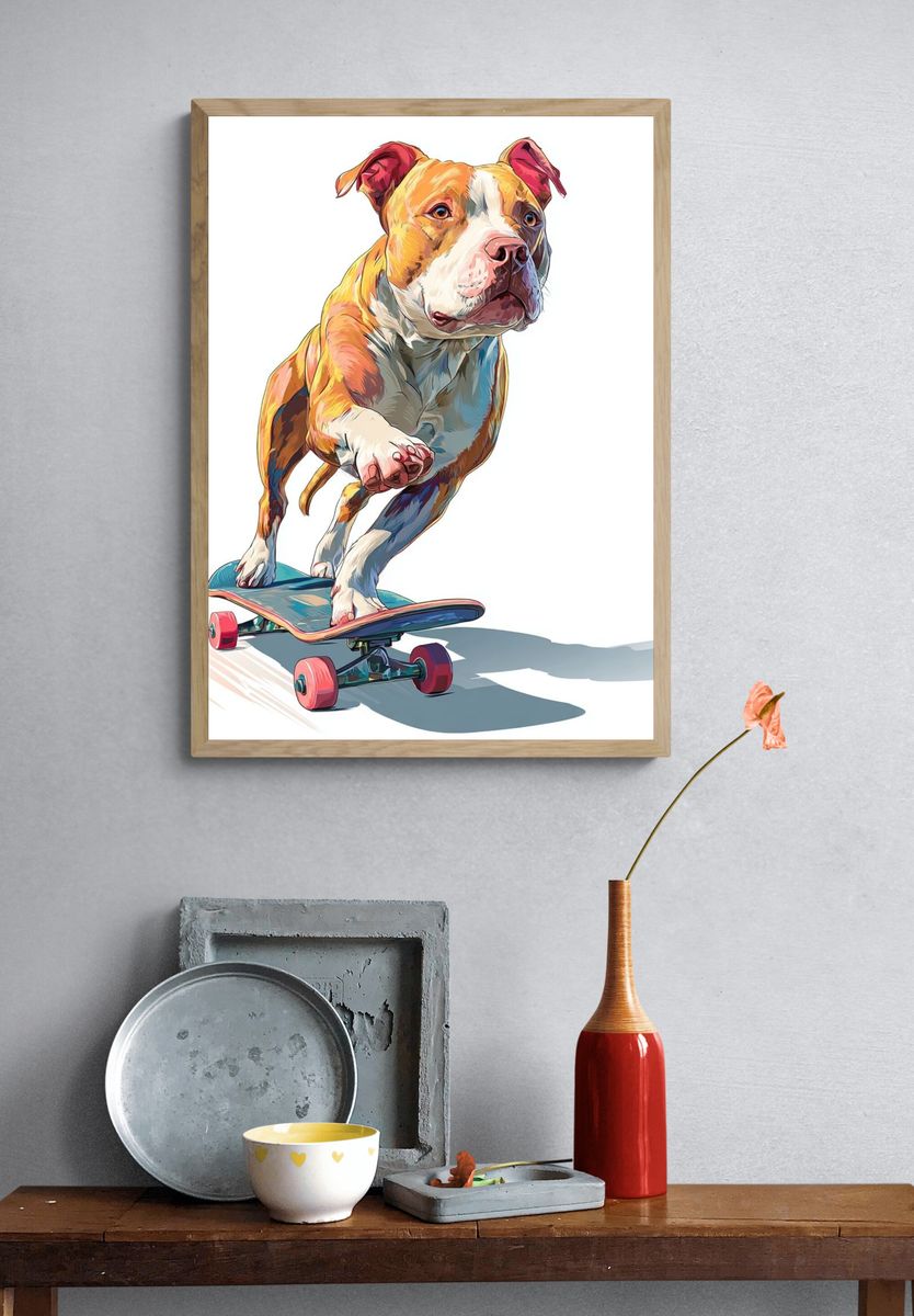 Skateboarding Dog — Illustration Print. — room view 3