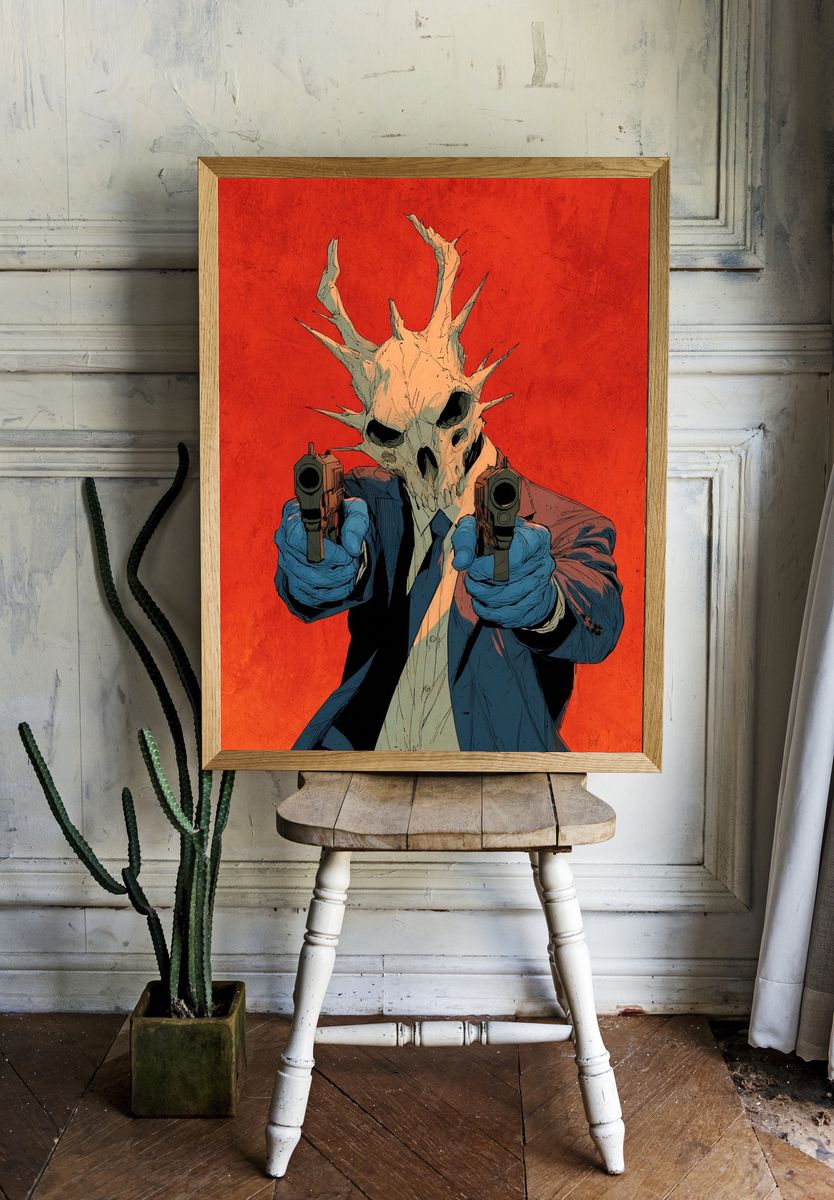 Skull Masked Gunman — Illustration Print. room preview
