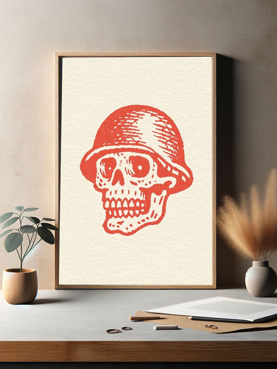 Skull in Helmet — Vintage Print. — room view 2