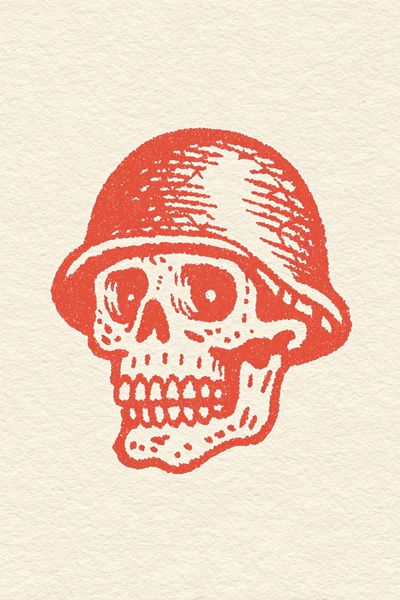 Skull in Helmet — Vintage Print. poster print