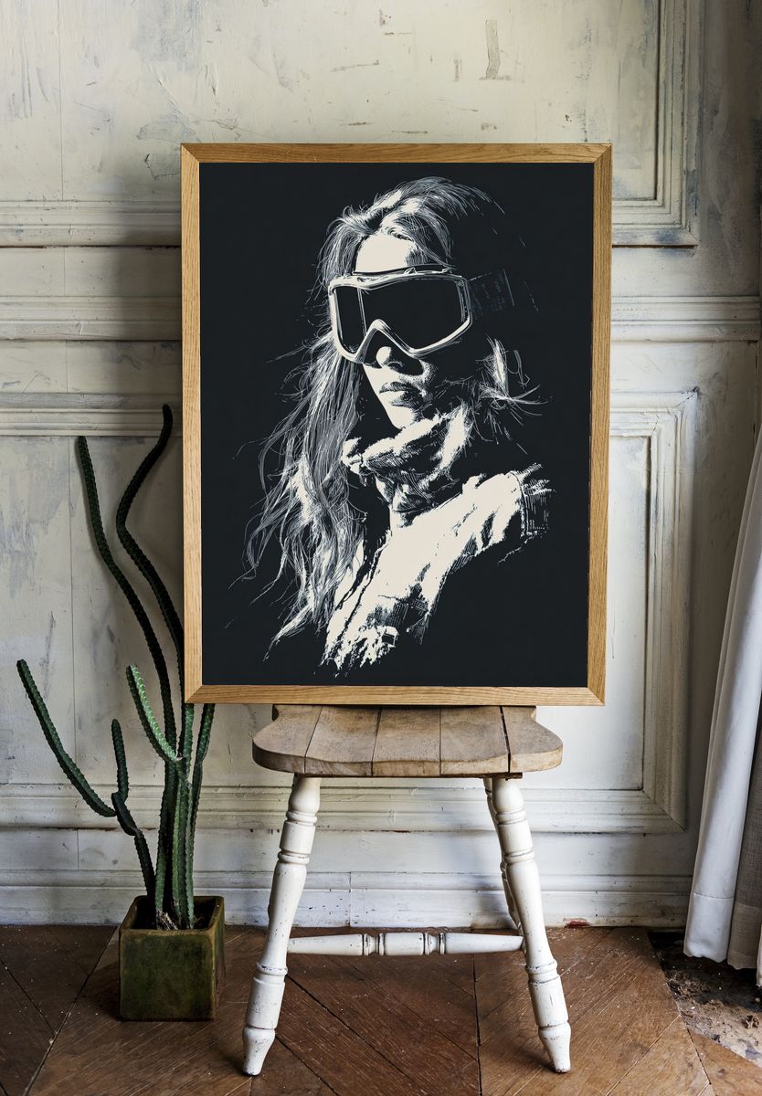Skiing Woman — Illustration Print. — room view 1