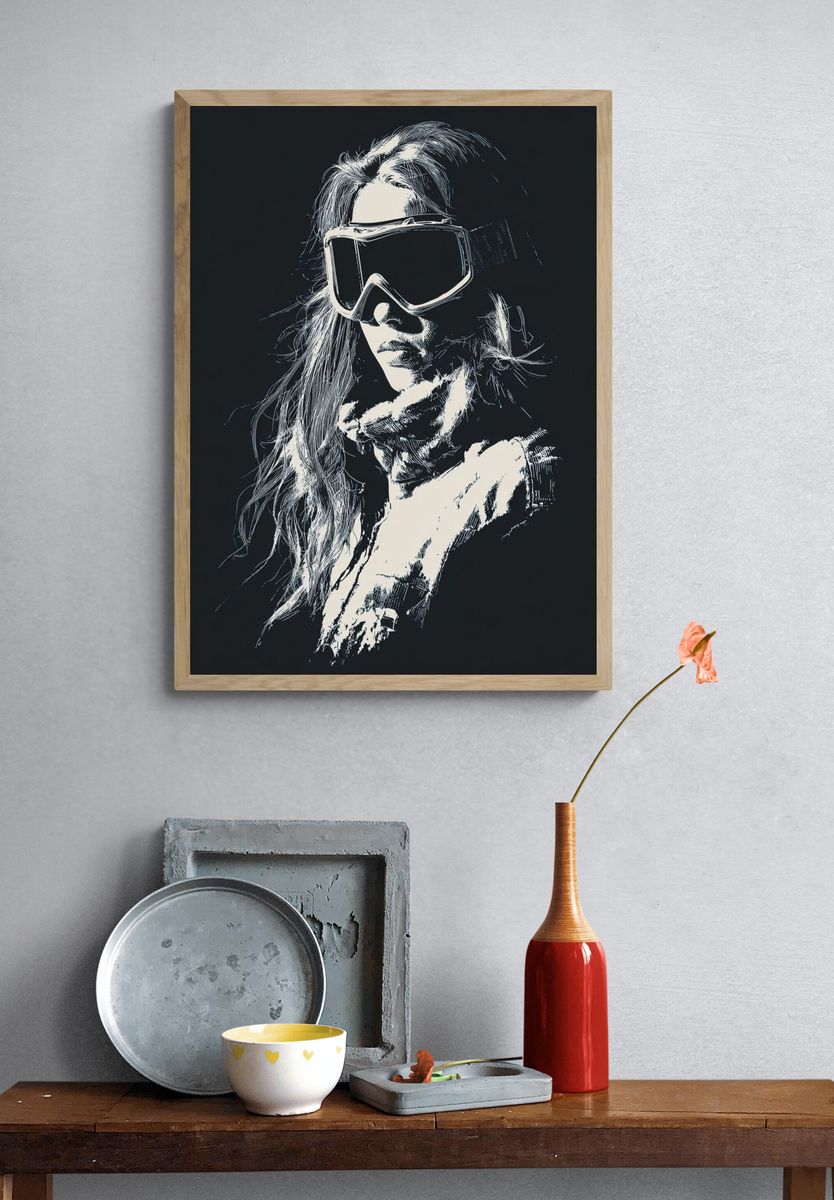 Skiing Woman — Illustration Print. — room view 3