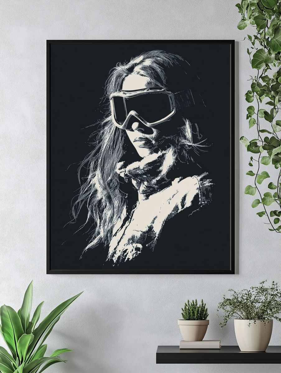 Skiing Woman — Illustration Print. — room view 4