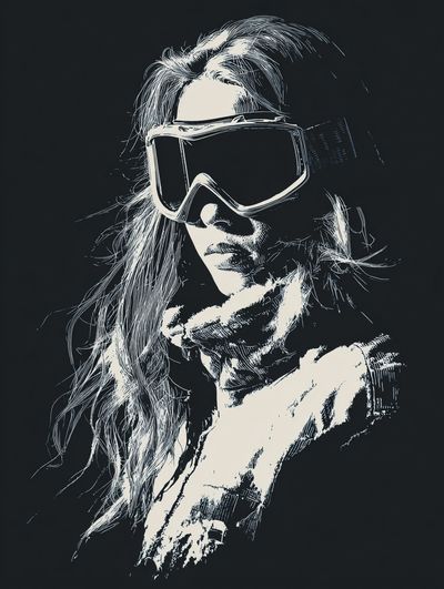 Skiing Woman — Illustration Print. poster print