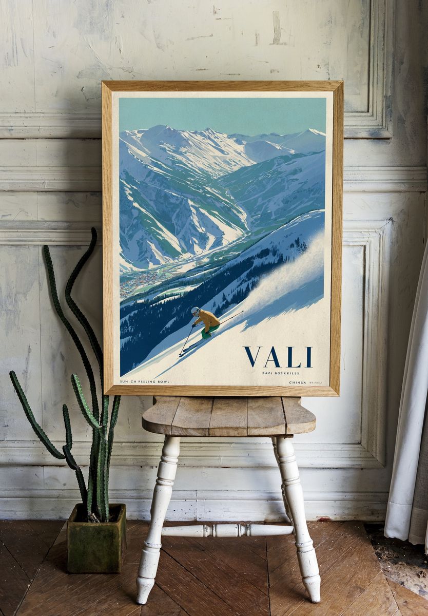 Skiing in the Mountains — Vintage Print room preview