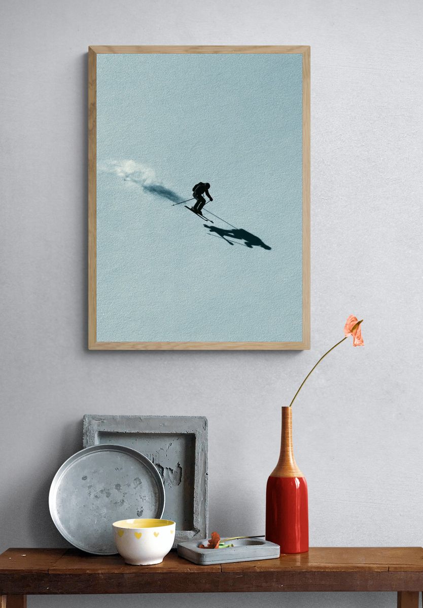 Skier on Snowfield Photography Poster. — room view 3