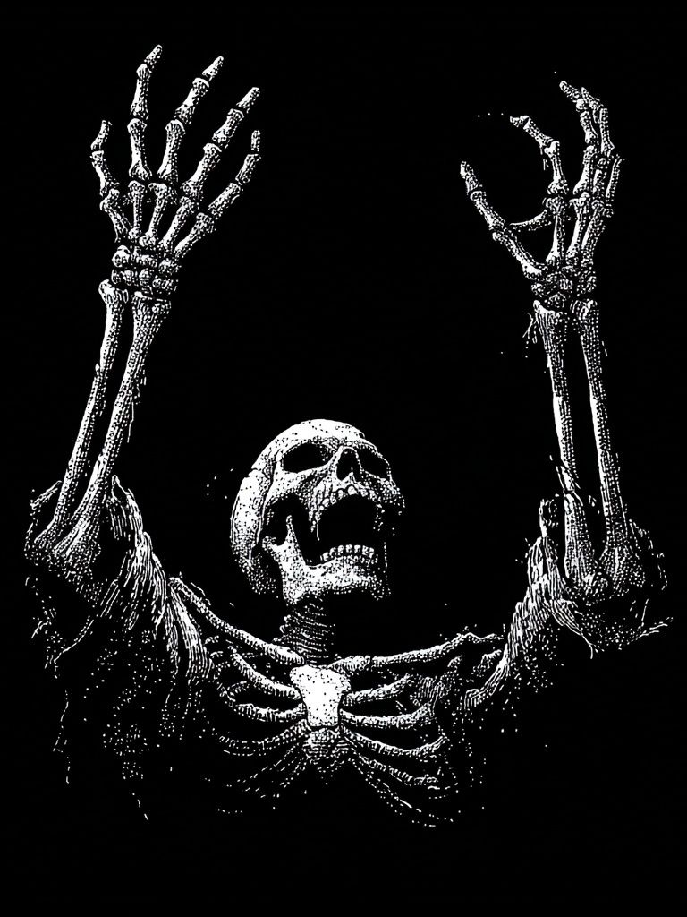 Raising Skeleton — Black-White Print. poster — fine-art art