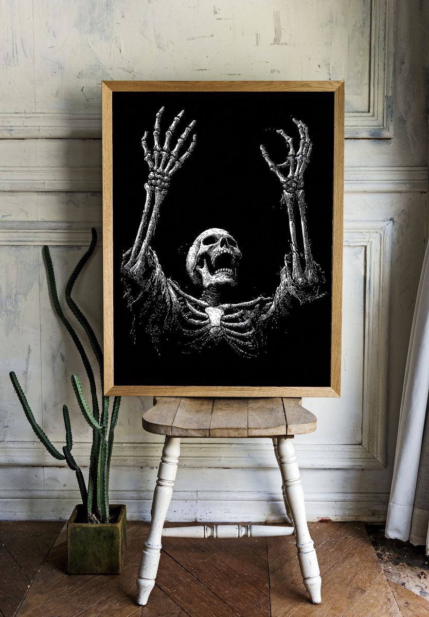 Raising Skeleton — Black-White Print room preview