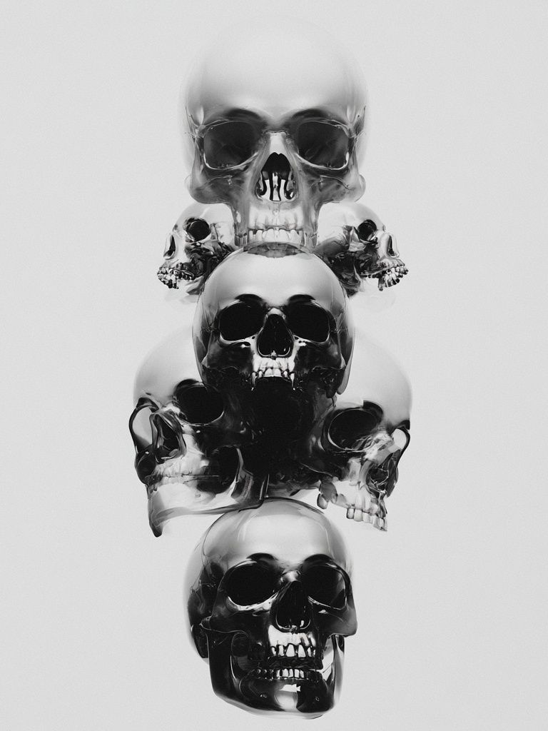 Stacked Skulls Black-White Poster. poster — fine-art art