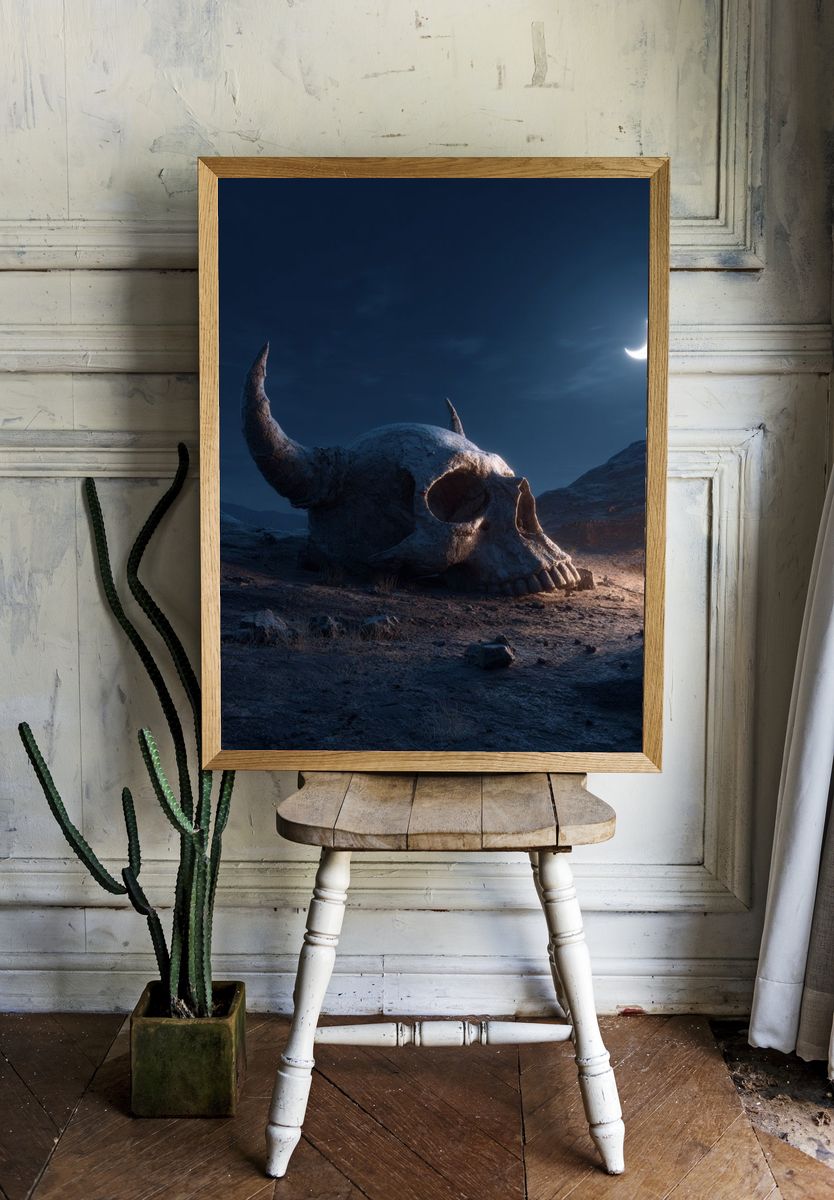 Crescent Moon Skull Landscape Poster. — room view 1