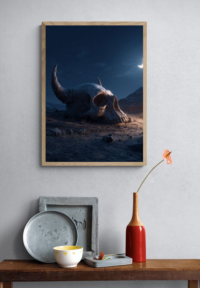 Crescent Moon Skull Landscape Poster. — room view 3