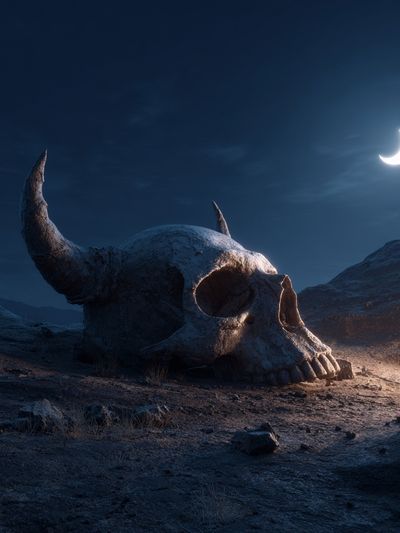 Crescent Moon Skull Landscape Poster. poster